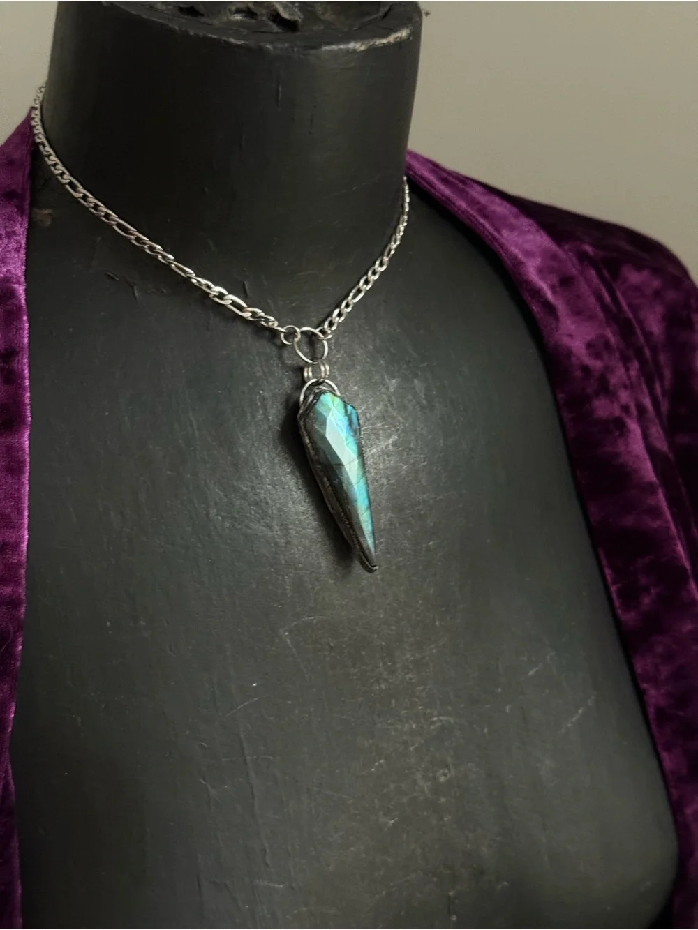 Labradorite crystal necklace pendant layering jewelry witchy boho style gothic